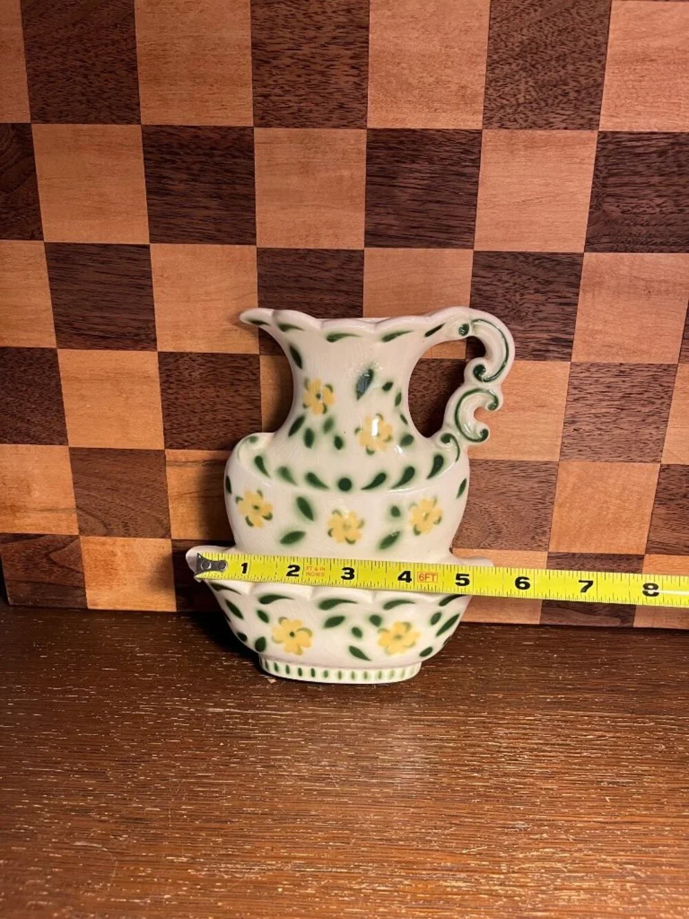 Cheerful Yellow Floral Vintage Wall Pocket A618, flaw on left